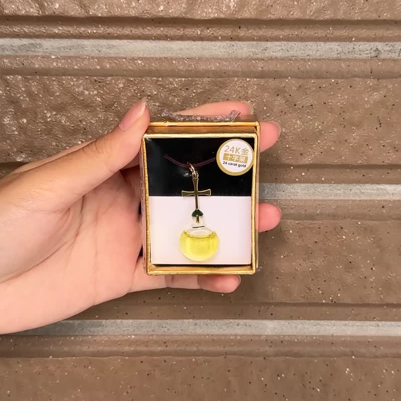 24K Gold plate cross pendant, cross glass pendant,Isreal imported Christian gift - สร้อยคอ - วัสดุอื่นๆ สีเหลือง