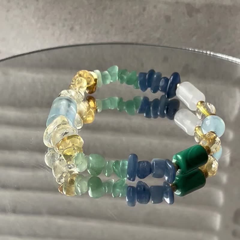 Aquamarine sapphire Stone Stone white crystal citrine titanium crystal attracts wealth and peace natural crystal bracelet - Bracelets - Crystal 