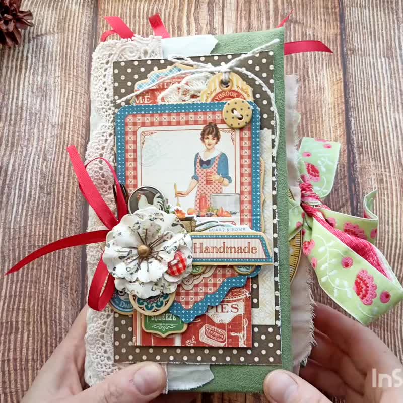 Kitchen junk journal handmade Cook book for recipes Homemade vintage notebook - 筆記本/手帳 - 紙 綠色