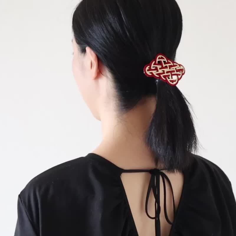 【gift】Mizuhiki barretta, ORI / KOIBENI/christmas - Hair Accessories - Paper Red