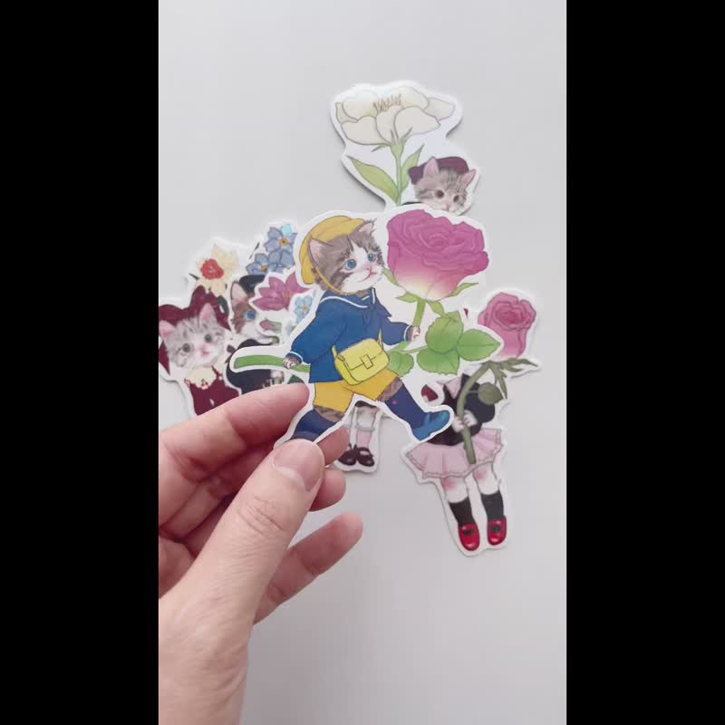 'Flower cat' full-cut sticker set - 貼紙 - 紙 多色