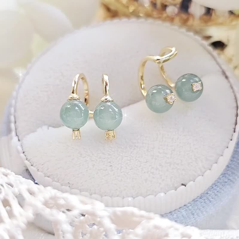 Clip-On| Fantasy Blue Water | A-grade jade ice glass blue water beads sterling silver fashion double layer Clip-On earrings - Earrings & Clip-ons - Jade 