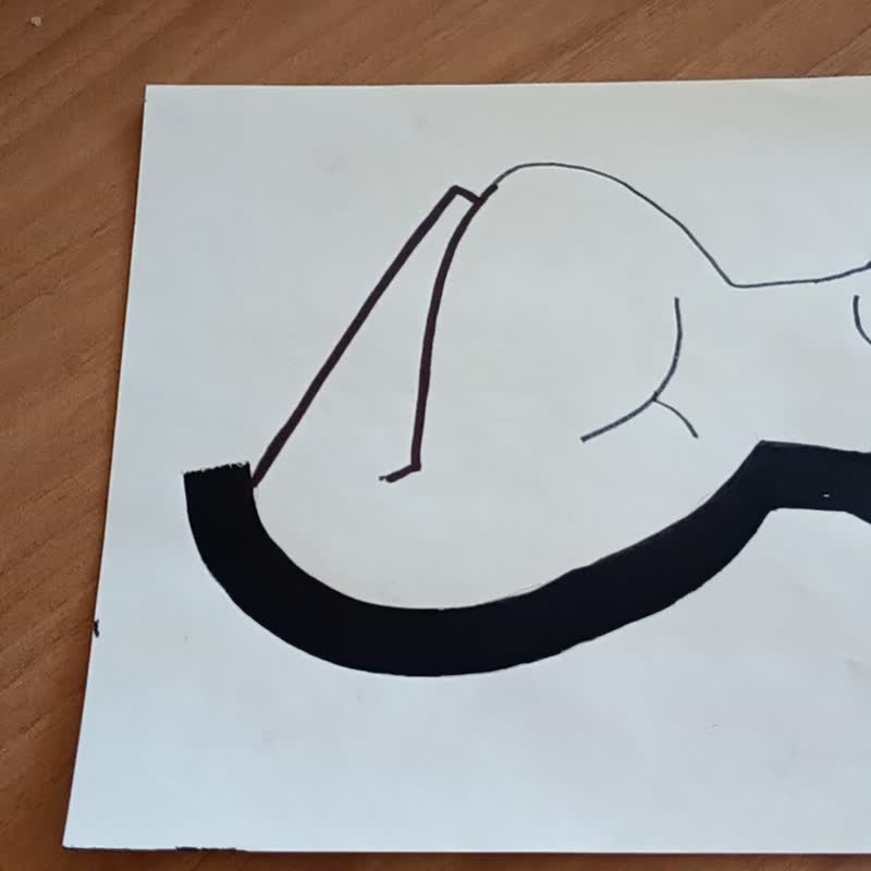 Reclining Nude Expressionist Drawing - Unique Art Print, Abstract Decor, Modern - โปสเตอร์ - กระดาษ ขาว