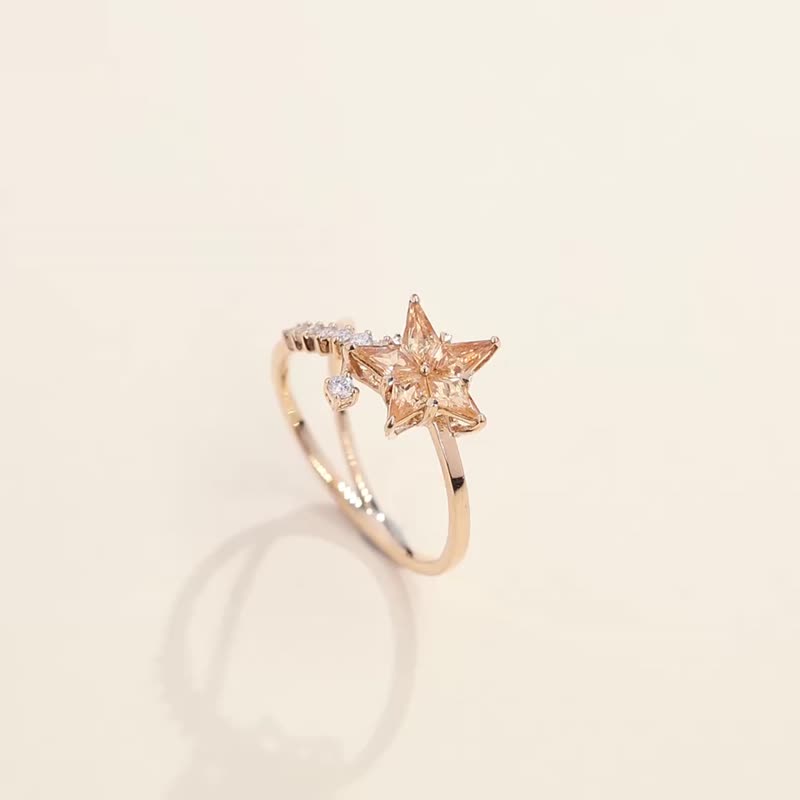 0.72ct Venus Yellow Sapphire Corundum Natural Diamond Pentagram Star ring - แหวนทั่วไป - เครื่องเพชรพลอย สีเหลือง