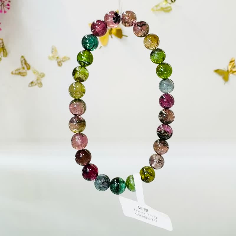 天然黑墨彩混碧璽水晶7mm15g西瓜碧璽藍碧璽高頻磁場旺夫石電氣石 - 手鍊/手環 - 水晶 多色