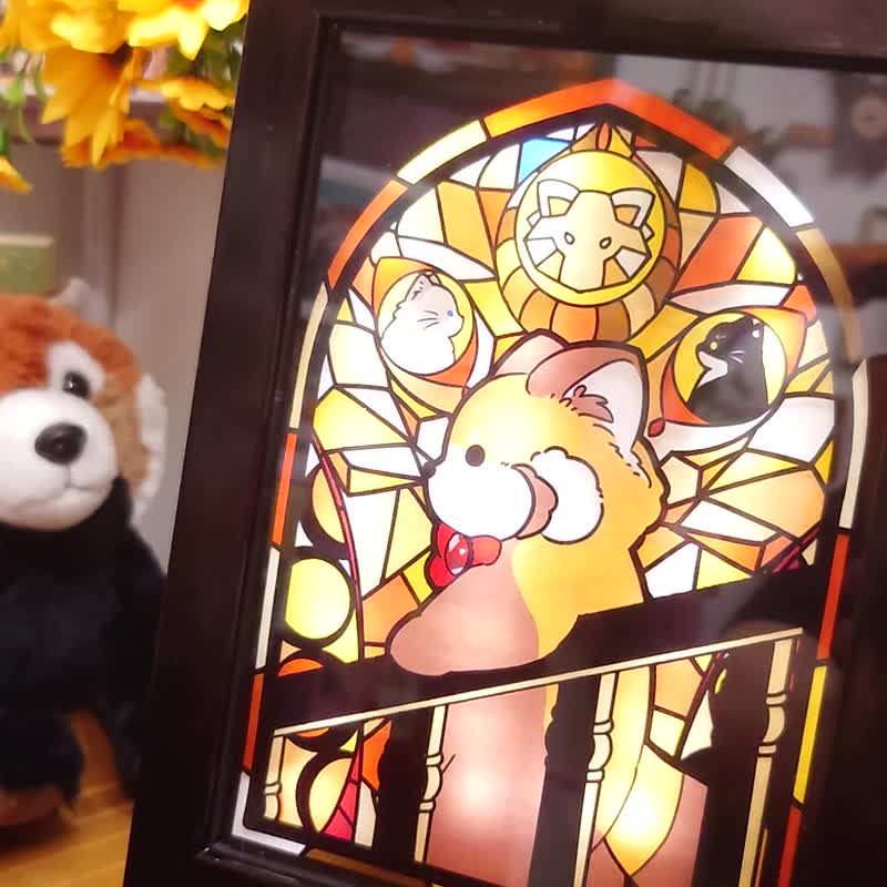 Red Panda Museum LED window light painting - โคมไฟ - ไม้ สีส้ม