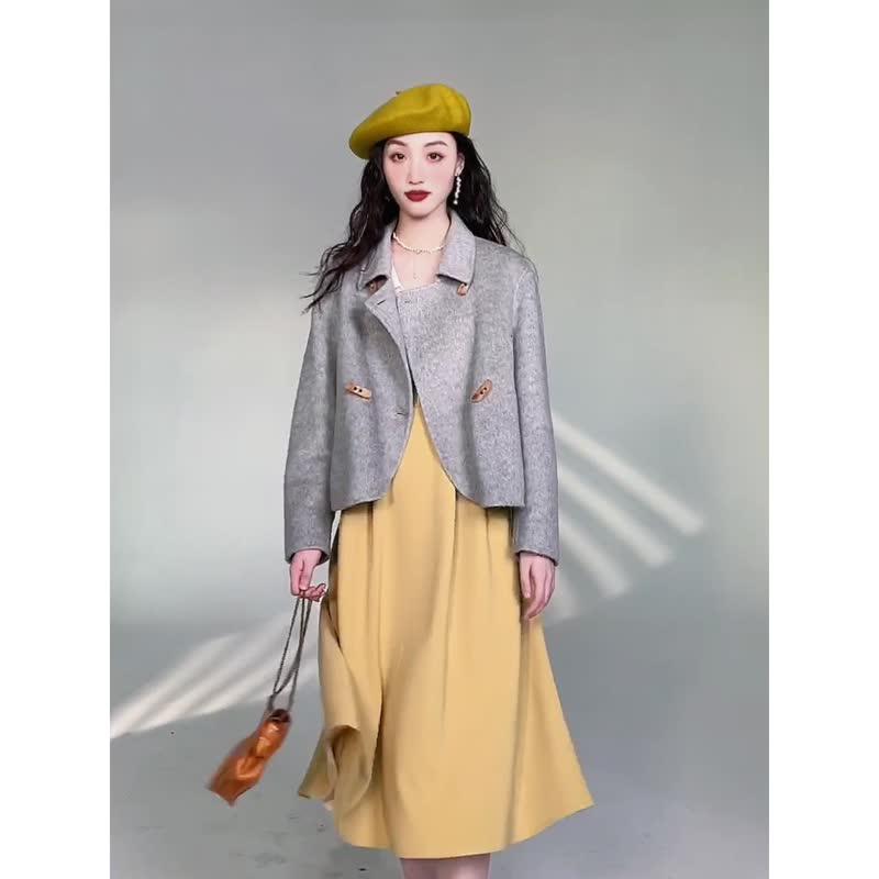 新款 駱駝絨桑蠶絲中式風氣質雙面呢短款 外套大衣 - 女上衣/長袖上衣 - 其他材質 