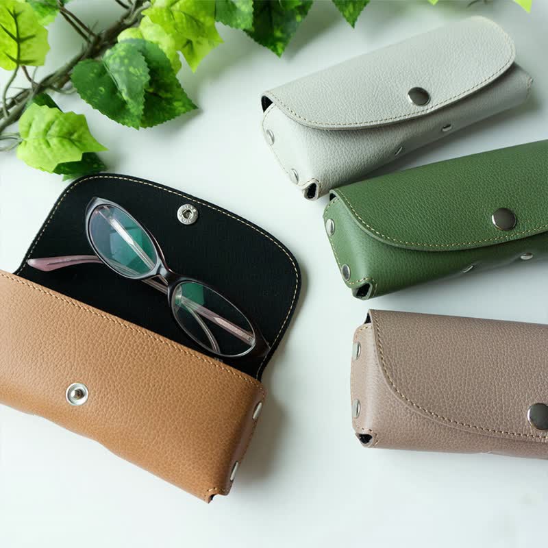 Glasses Case [Shrink Leather] Genuine Leather Storage Case Himeji Leather Glasses Sunglasses Mother's Day HS16K - กล่องแว่น - หนังแท้ สีนำ้ตาล