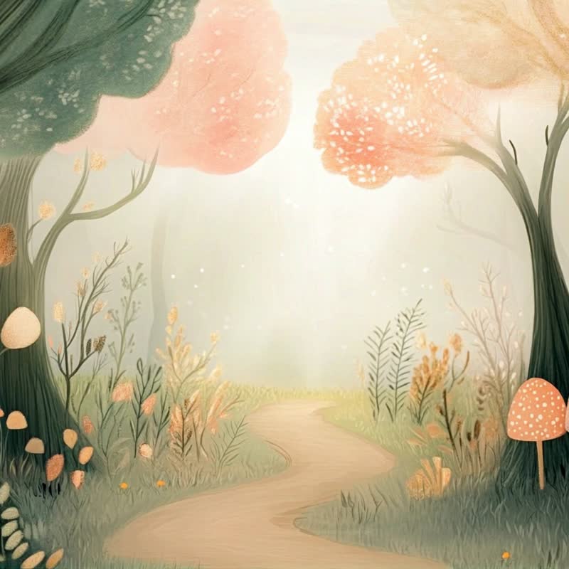 Fairy tale mushroom dream forest illustration Nordic childlike children's room bedroom decoration healing art hanging painting - Posters - Cotton & Hemp 