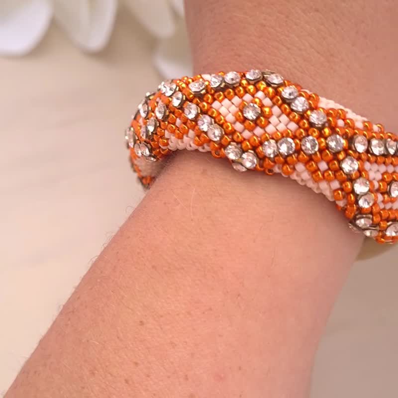 Crystal Bracelet for Women Luxury Orange Beaded Bracelet  水晶 水晶手鏈 彩髮晶 幽靈水晶 - 手鍊/手環 - 玻璃 橘色