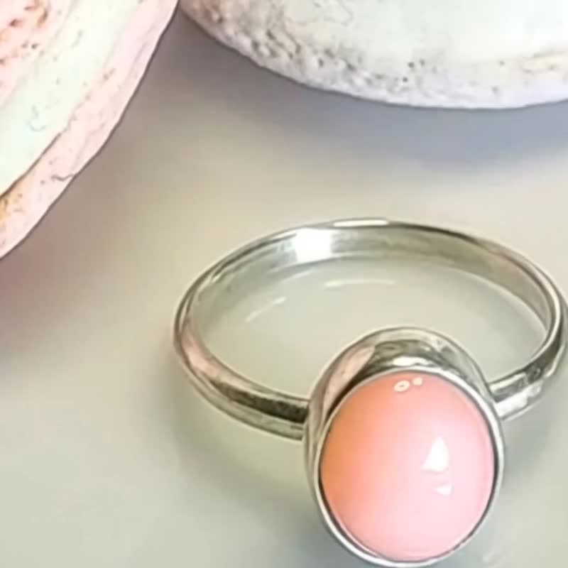 【Captain Flint手作銀飾】夢語花語 天然粉紅蛋白石 925純銀戒指 - 戒指 - 寶石 粉紅色