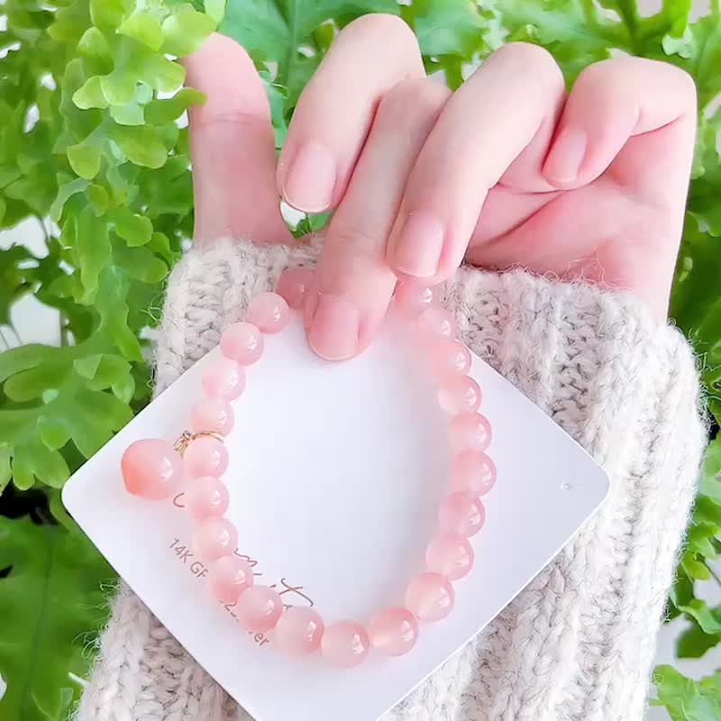 聚寶半盆 蜜桃果汁鹽源瑪瑙彈性手鍊 - 手鍊/手環 - 水晶 粉紅色