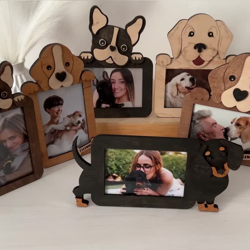 Custom Beagle photo frame Personalized home decor for dog mom and dad Pet decor - กรอบรูป - ไม้ สีนำ้ตาล