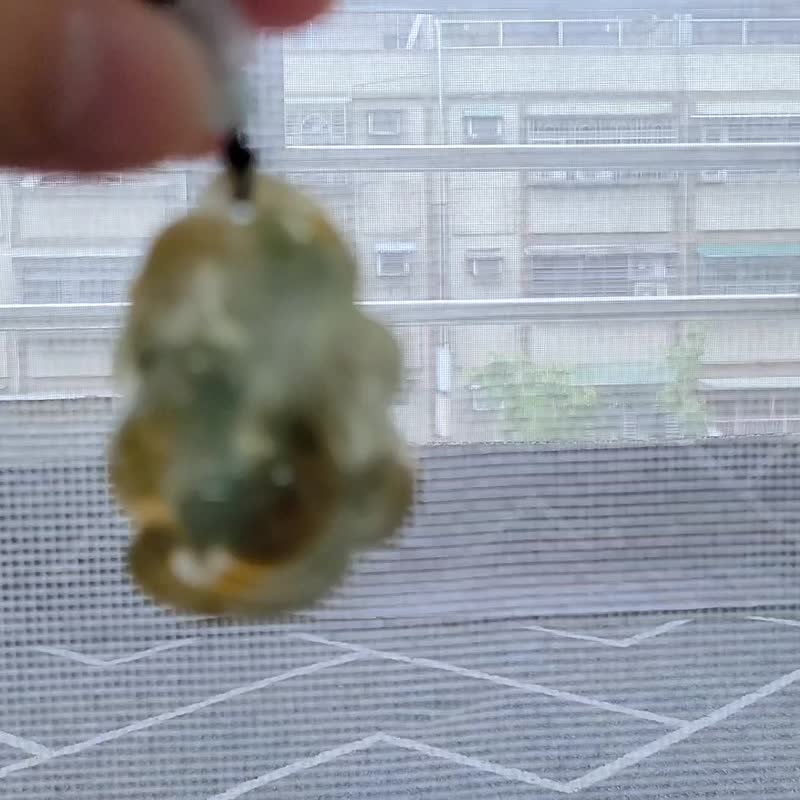 親翠 天然翡翠 冰騰衝老料三彩捲尾九尾狐調整式繩鏈 - 項鍊 - 玉石 多色
