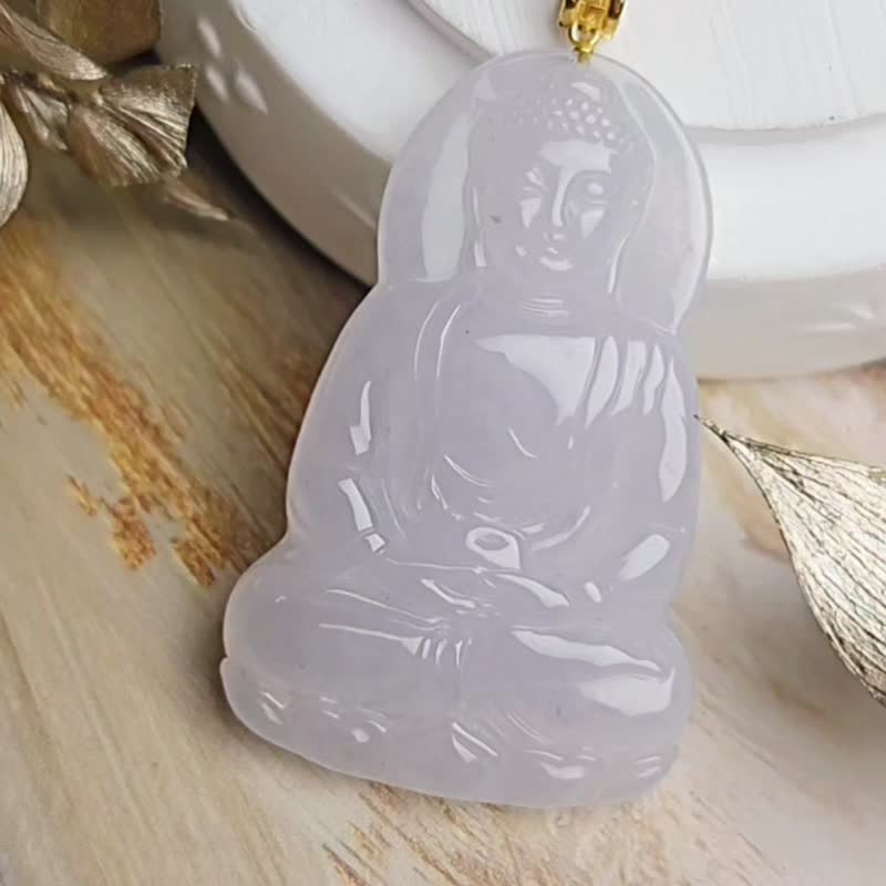 貴人•智慧•擋災|純18k金冰膠淡粉紫釋迦牟尼佛|緬甸A貨翡翠吊墜 - 項鍊 - 玉石 