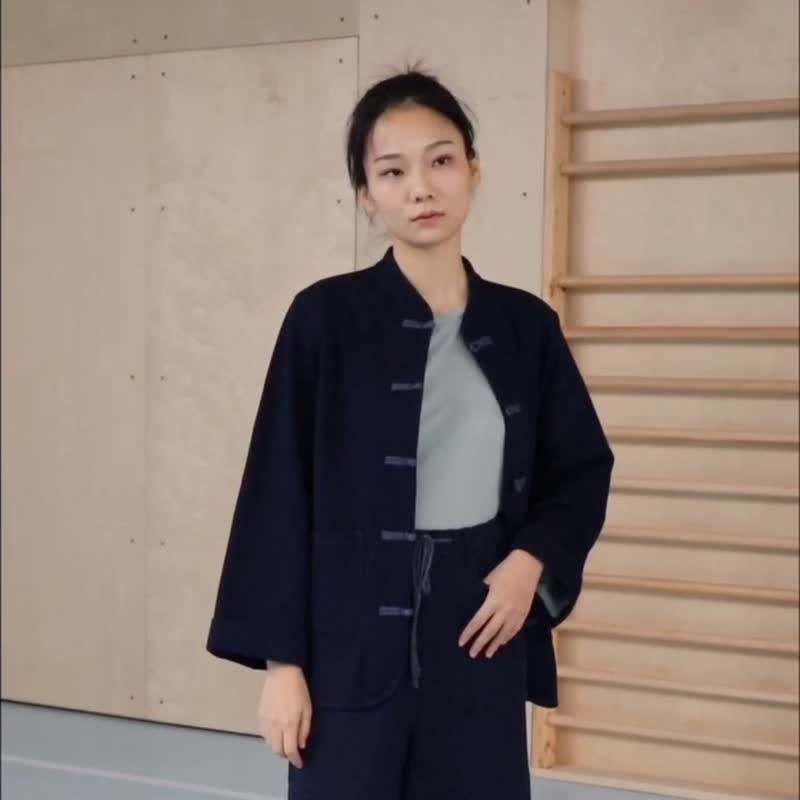 BUFU denim traditional Chinese jacket   O190133 - Women's Casual & Functional Jackets - Cotton & Hemp Blue