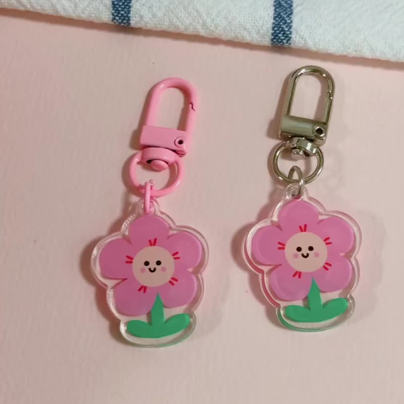 Pink flower Acrylic Key chain - Keychains - Plastic Pink