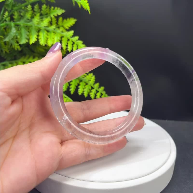 超七紫水晶手镯 59MM 冰透星光彩虹閃片 飄紫超級能量七水晶 脈輪 - 手鍊/手環 - 水晶 