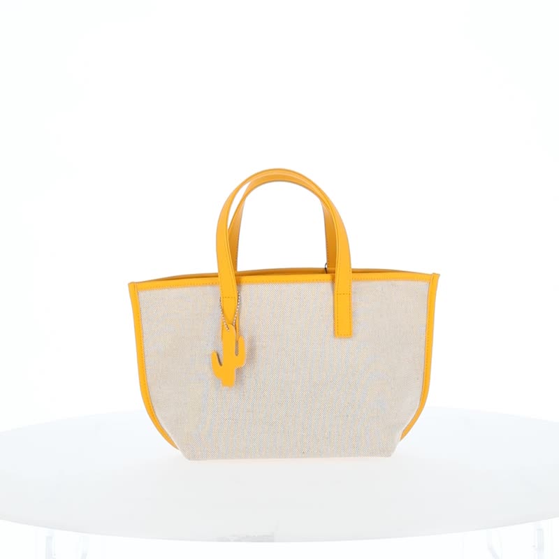 MAKE:D Cactus leather Canvas Mini Tote Bag yellow - Handbags & Totes - Cotton & Hemp Khaki