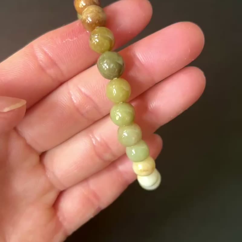 Natural Jadeite Myanmar A Jade Jade Bead Chain Bracelet Gradient Red and Yellow Jadeite Bracelet - สร้อยข้อมือ - หยก สีแดง