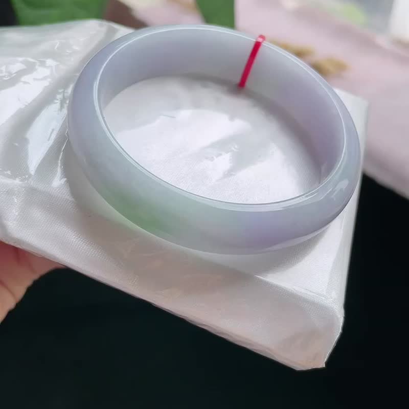 冰種 天然翡翠 緬甸 A玉 玉鐲 • 冰種翡翠福鐲 - 手鍊/手環 - 玉石 紫色
