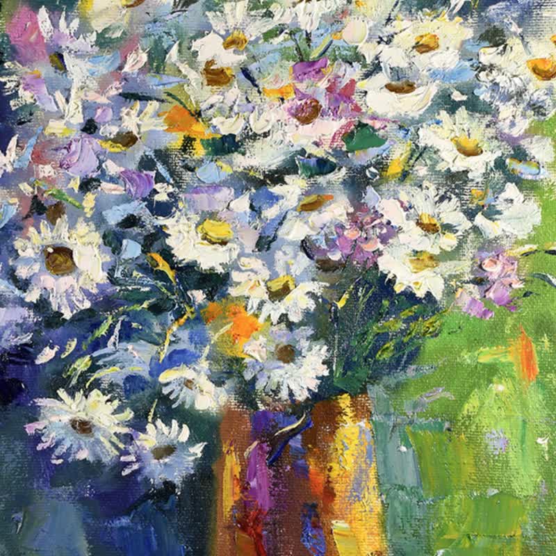 花の絵デイジーオリジナルアート花の印象派アートワーク油