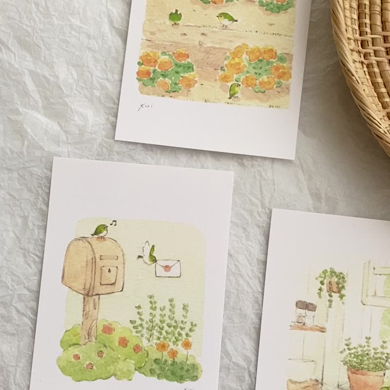 Green Embroidered Eyes Childlike Scenery Postcard 64 - การ์ด/โปสการ์ด - กระดาษ 