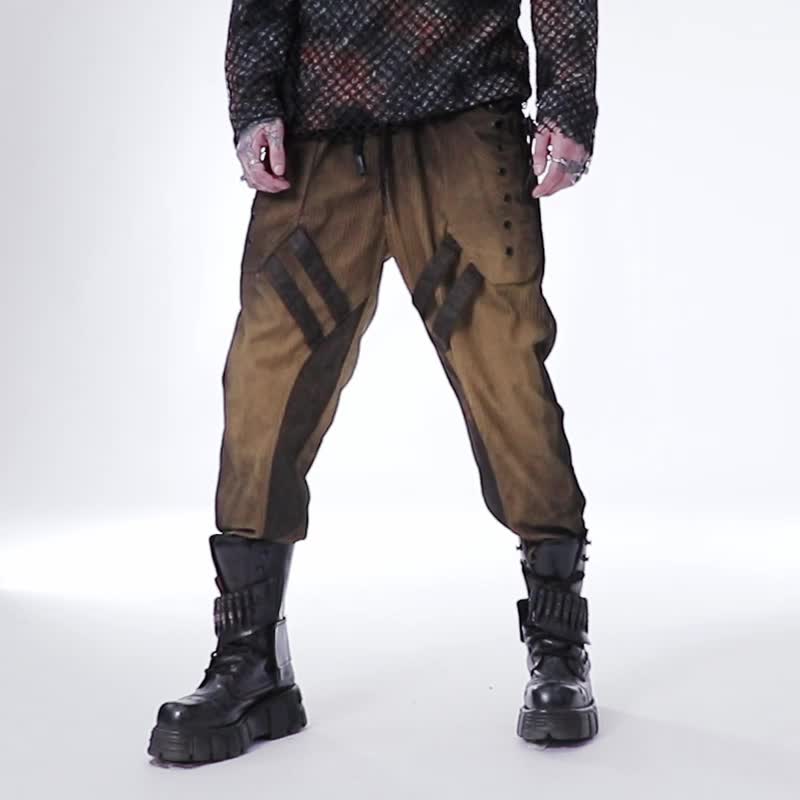 Wasteland Guerrilla Corduroy Trousers - Multicolor / Elastic waistband / Black only / Out of print soon - กางเกงขายาว - วัสดุอื่นๆ สีนำ้ตาล