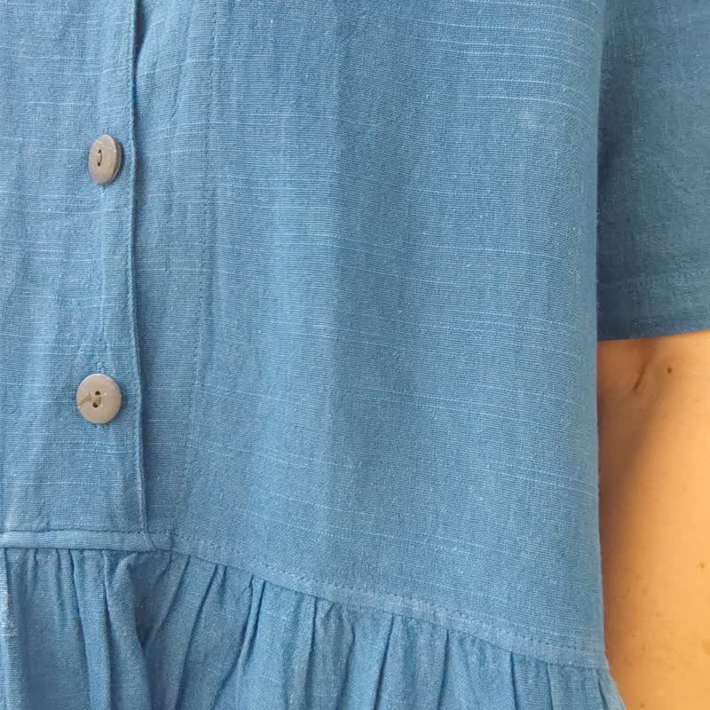 Indigo Target Dress - 紮染棉質夏威夷領連身裙 - 洋裝/連身裙 - 棉．麻 藍色