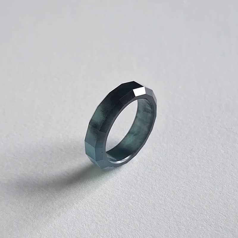 16.6mm | 天然危地馬拉冰種烏雞翡翠多切面戒指玉戒圈 | 女戒男戒 - 戒指 - 玉石 黑色