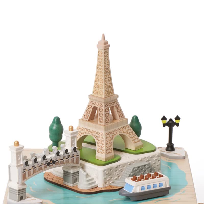 【Paris】City Wooden Music Box / Seine River / Eiffel Tower / Travel - Items for Display - Wood Multicolor