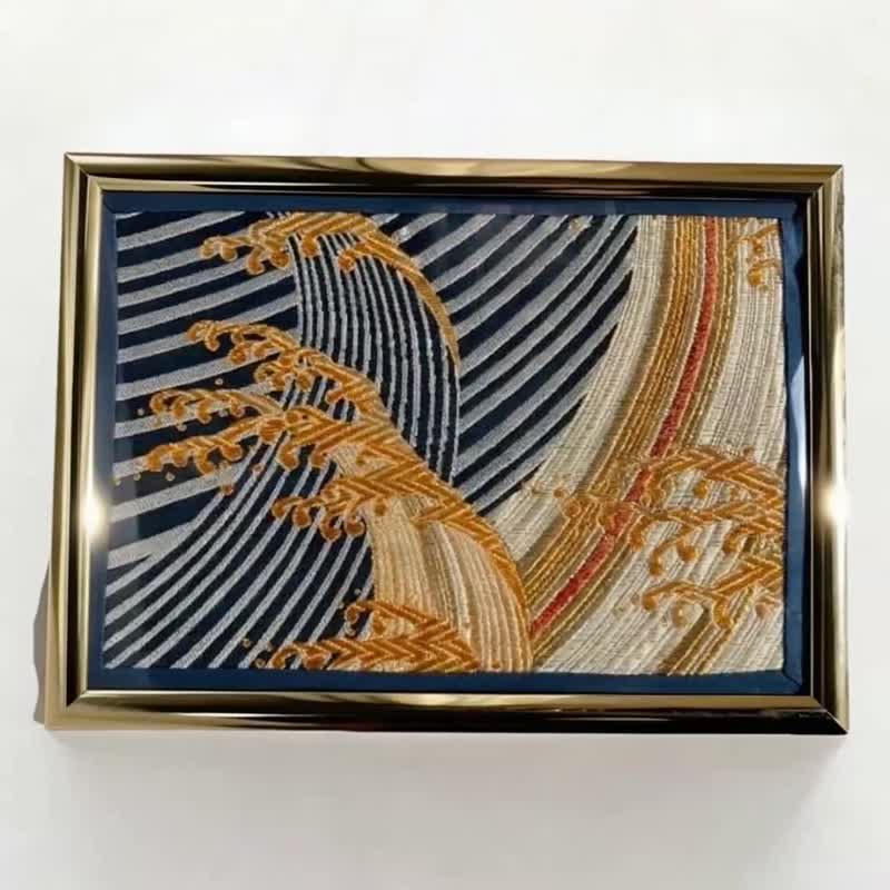 獨一無二 真絲和服袋帶藝術掛畫, 日本手作紡織裝飾面板 - 海報/掛畫 - 絲．絹 銀色