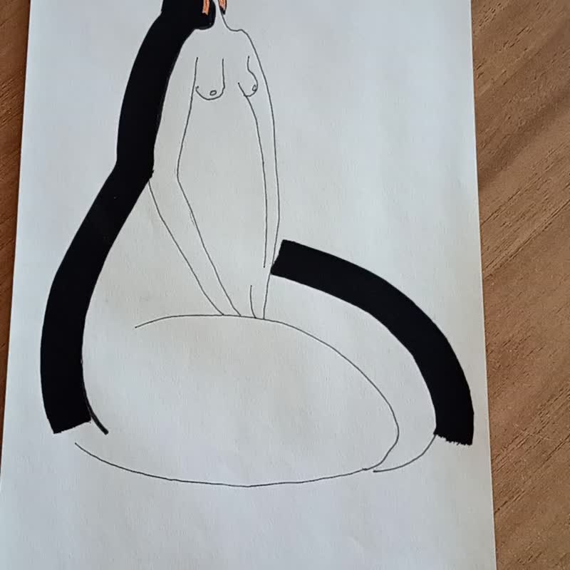 female roche nude drawings, nude wall art, cubist painting black and white - โปสเตอร์ - กระดาษ ขาว