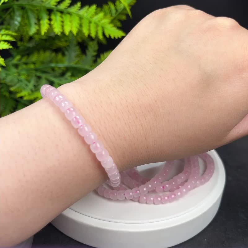 Natural rose quartz bracelet ice transparent straight cut barrel beads pink crystal bracelet stacked single circle female to enhance popularity 5.5mm - สร้อยข้อมือ - คริสตัล สึชมพู