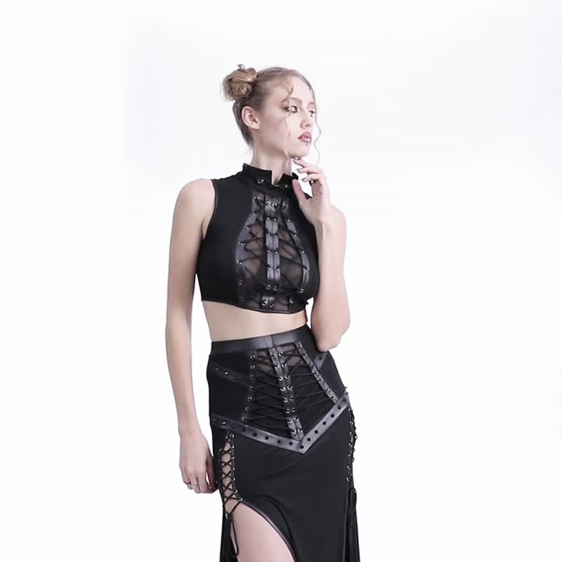 德魯伊女祭司儀式禮服套裝 / 長半裙 / 背心 - 裙子/長裙 - 其他材質 黑色