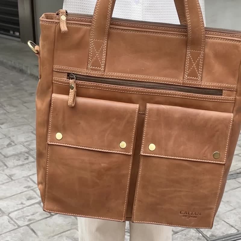 [24hr fast shipping] Genuine leather casual TOTE bag-4916 two colors - Messenger Bags & Sling Bags - Genuine Leather Brown