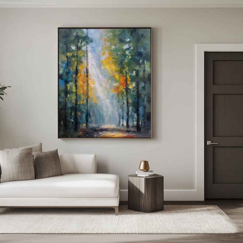 光影的間奏 油畫筆觸藝術微噴 掛畫 抽象森林極簡風 臥室書房療癒 - 海報/掛畫/掛布 - 棉．麻 