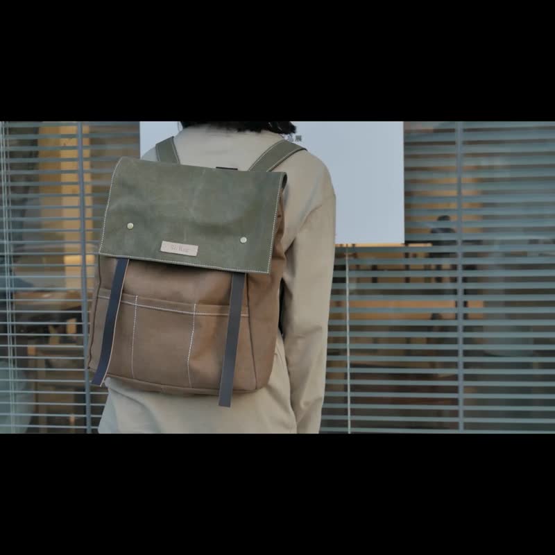 sobag Japanese retro backpack male large-capacity canvas shoulder couple casual travel bag neutral computer bag female - กระเป๋าเป้สะพายหลัง - ผ้าฝ้าย/ผ้าลินิน สีเขียว