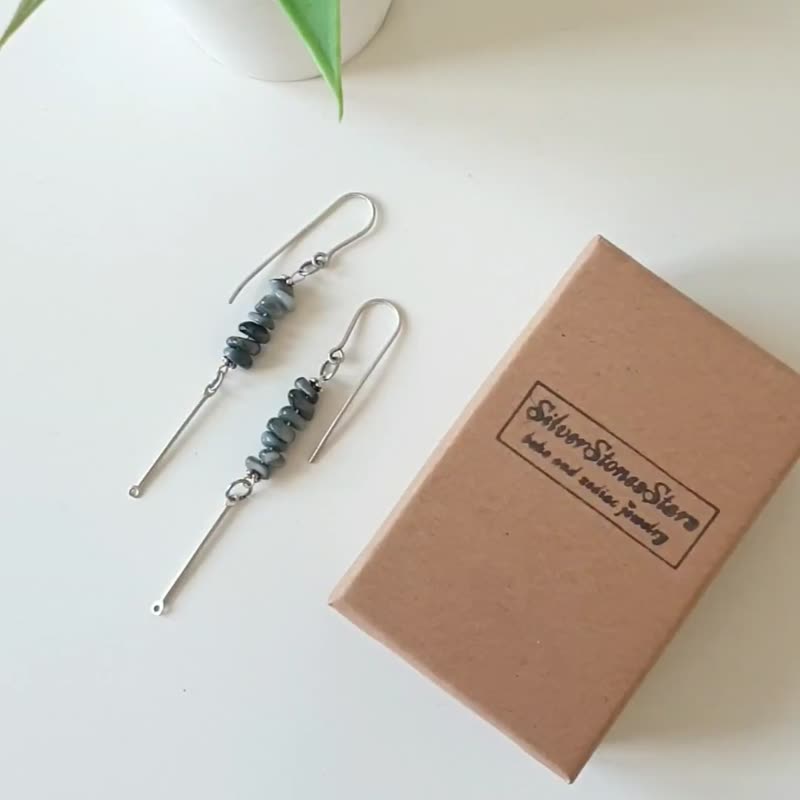 Hawk's Eye Earrings, 925 Silver, Virgo gem, Capricorn Crystal, Christmas gift - 耳環/耳夾/耳骨夾 - 寶石 灰色