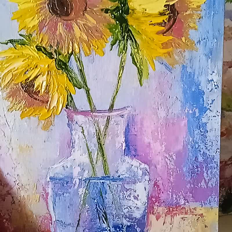 Sunflowers Painting Flowers Painting Original painting Oil on canvas - 壁貼/牆壁裝飾 - 其他材質 橘色