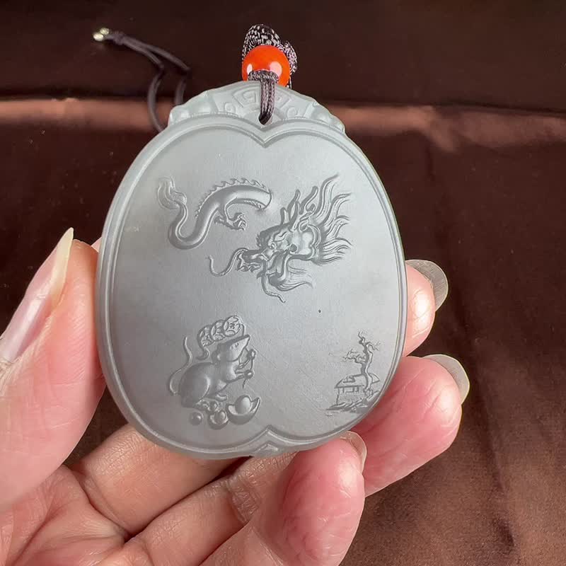 秒殺價 天然新疆和田玉煙紫色望子成龍吊墜 - 吊飾/掛飾 - 玉石 