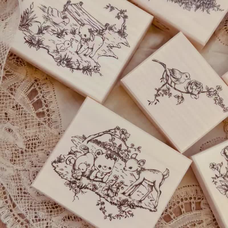 Little Alice Blue Vintage Maple Wood Stamp Collection【Wonderful forest】 - Stamps & Stamp Pads - Wood Brown