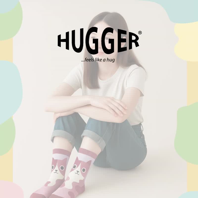 HUGGER 台灣製棉襪 中筒成人襪 22-28尺寸 貓咪 親子襪 - 襪子 - 棉．麻 粉紅色