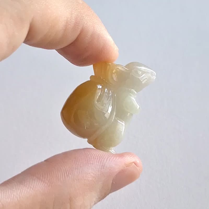 黃翡翠鼠來寶老鼠吊墜 | 天然緬甸翡翠玉器玉墜 - 項鍊 - 玉石 黃色