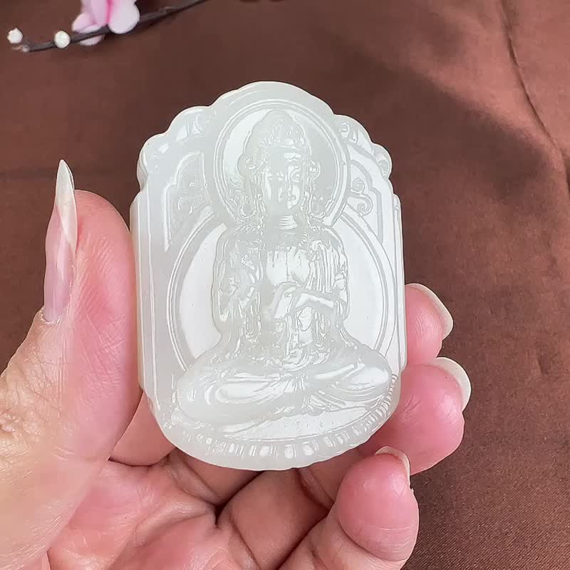 天然新疆和田玉羊脂玉觀音吊墜玉質細膩溫潤色澤柔和匠心獨 - 吊飾/掛飾 - 玉石 