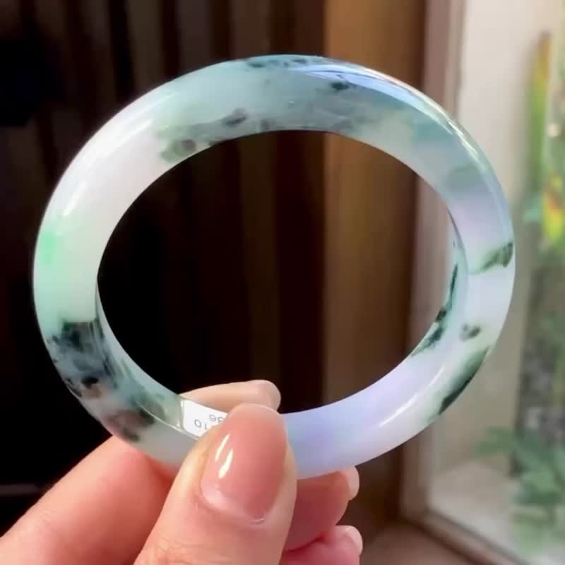 冰種 天然翡翠 緬甸 A玉 玉鐲 • 冰種飄花翡翠福鐲 - 手鍊/手環 - 玉石 藍色