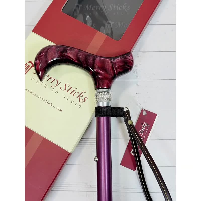 長輩生日禮物 / 禮盒包裝 / 登山/施華洛世奇水晶手杖-鑽酒紅 - 其他 - 鋁合金 紫色