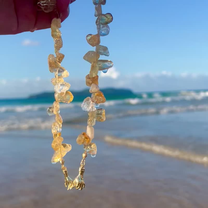 Natural Yellow Citrine Beaded Necklace | Stylish and Chic | Gifts for Her & Him - สร้อยคอ - คริสตัล สีเหลือง