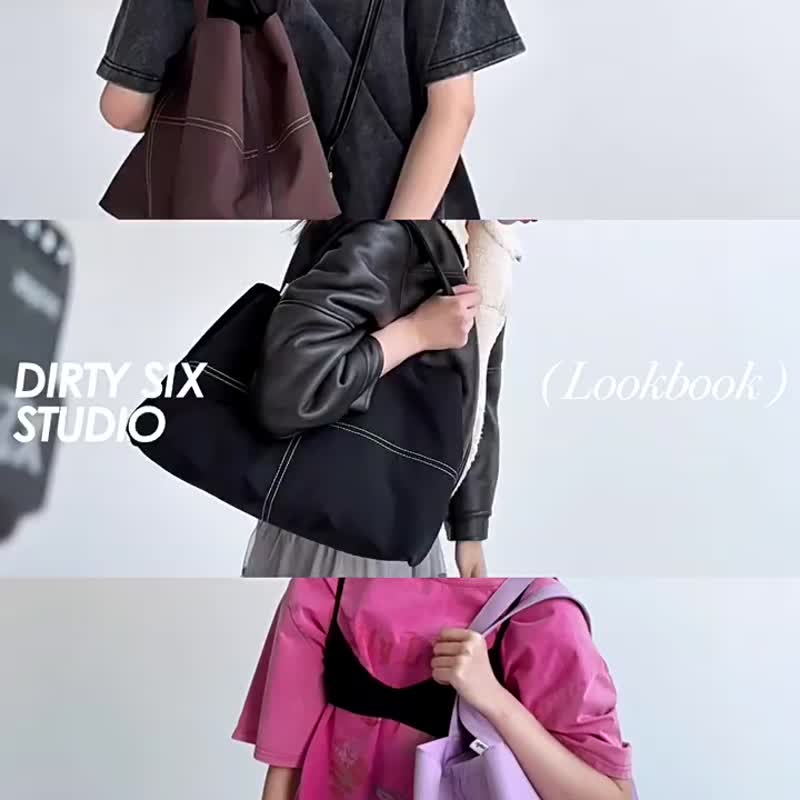 City Black Brush Bag Lightweight Contrasting Large Capacity Shopping Bag Nylon Tote - กระเป๋าแมสเซนเจอร์ - ไนลอน สีดำ