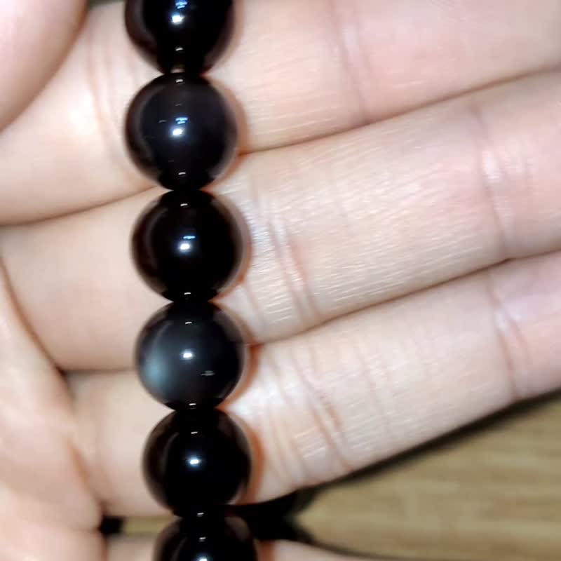 【訂製品】冰種黑曜石 冰曜石 彩虹眼 金紫綠眼 手串 天然水晶 - 手鍊/手環 - 水晶 